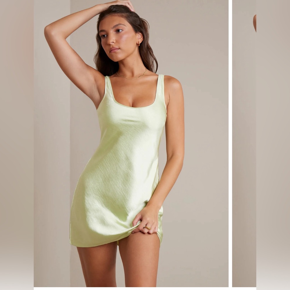 Oh Polly Lime Green Satin Dress